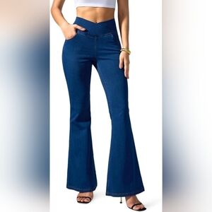 32 Long NWT Rammus Cross Waist Flare Pull On Stretchy Yoga Jeans